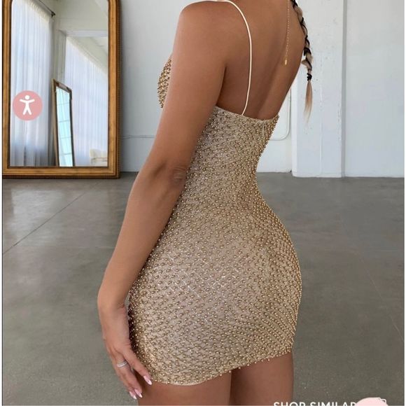 Oh Polly 4 beaded gold sparkle mini bodycon dress - Picture 3 of 9